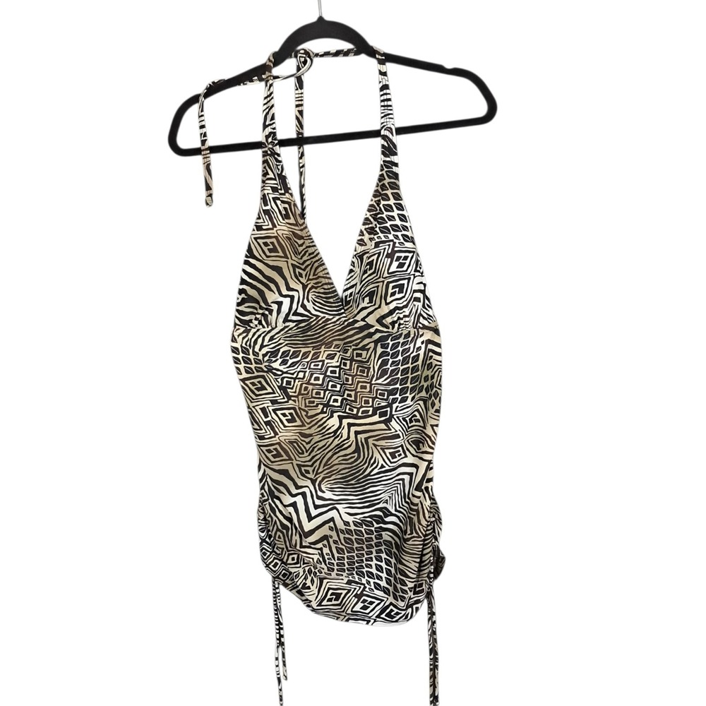 Croft & Barrow Tankini Top 16 Brown Zebra Swim Tummy Slim Padded Halter NEW